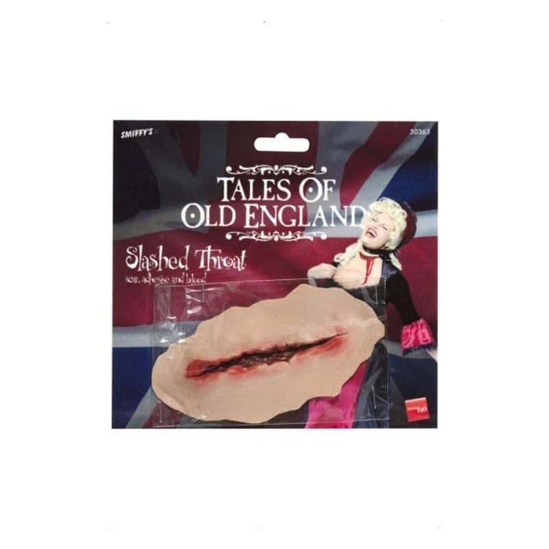 Aufgeschlitzte Kehle, Wunden-Aufkleber und Fake-Blut | Tales Of Old England Slash Throat Make-up - carnivalstore.de