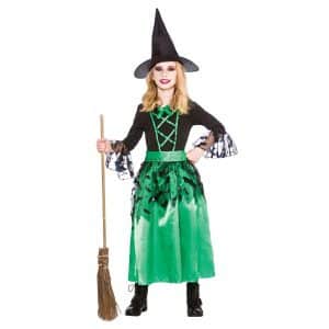 Grün-Fledermaus-Hexe Hut Mädchen Abendkleid Kinderkostüm | Spellcaster Witch - carnavalstore.de