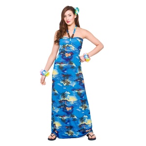 Hawaii Maxi Dress Blue Palm - Carnival Store GmbH