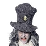 Totengräber Hut mit Totenkopf Emblem Grau | Gravedigger Top Hat Grey - carnivalstore.de