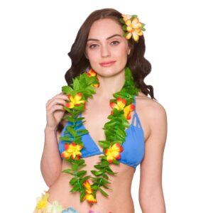 Green Leaf Lei Blue Flowers - Carnival Store GmbH