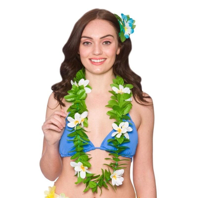 Green Leaf Lei Blue Flowers - Carnival Store GmbH