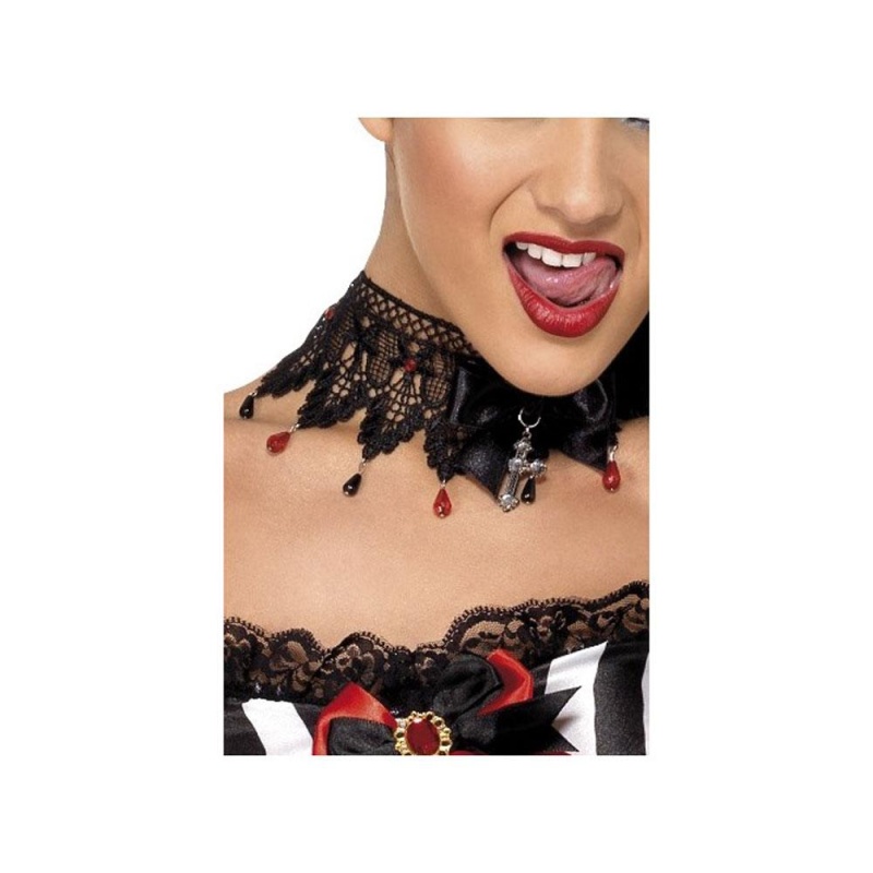 Gotisk bånd og blonder, halskjede med perler - carnivalstore.de