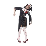 Zombie Nun Costume, Black, Dress With Latex Wound, Rope Belt and Headpiece - carnivalstore.de