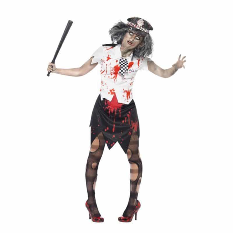 Costume da poliziotta zombie, con gonna, camicia con cravatta e cappello - carnivalstore.de