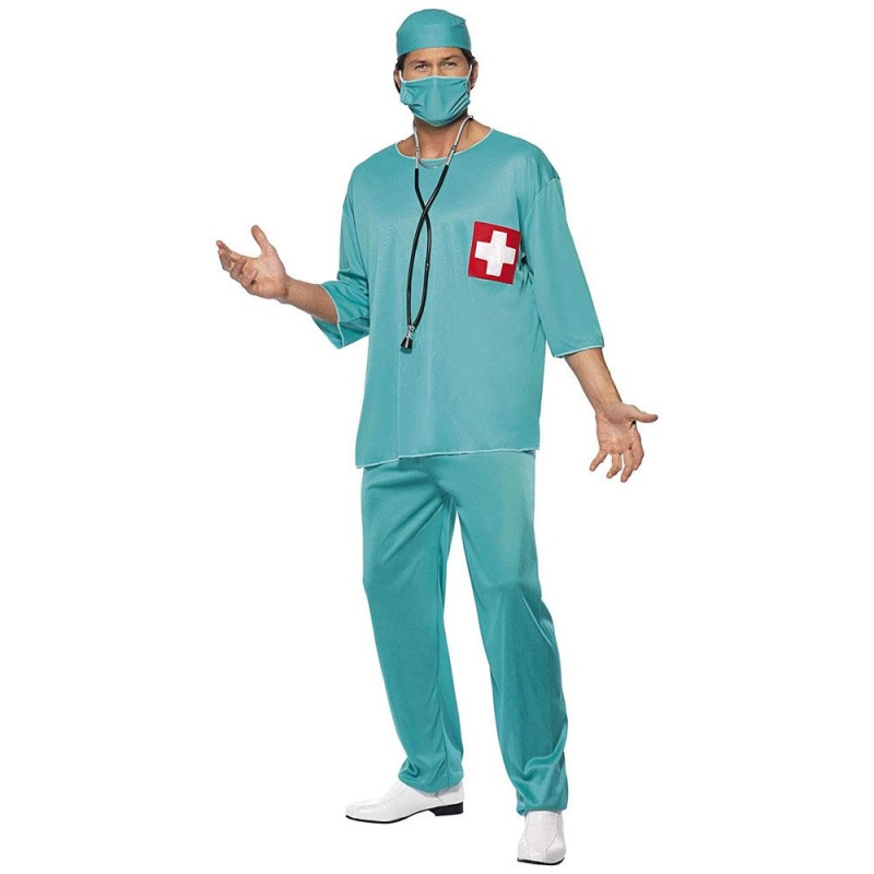 Herren Chirurg Kostüm | Kirurški kostum, zelen s hlačami s tuniko - carnivalstore.de