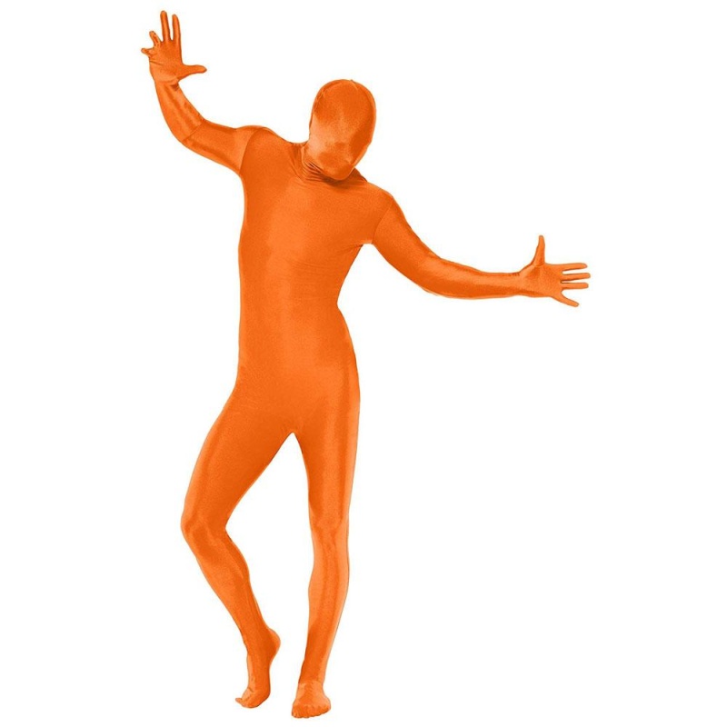 Second Skin Kostüm Stretchanzug ORANGE Pantomime | Combinaison seconde peau orange avec dissimulation de sac banane - carnivalstore.de
