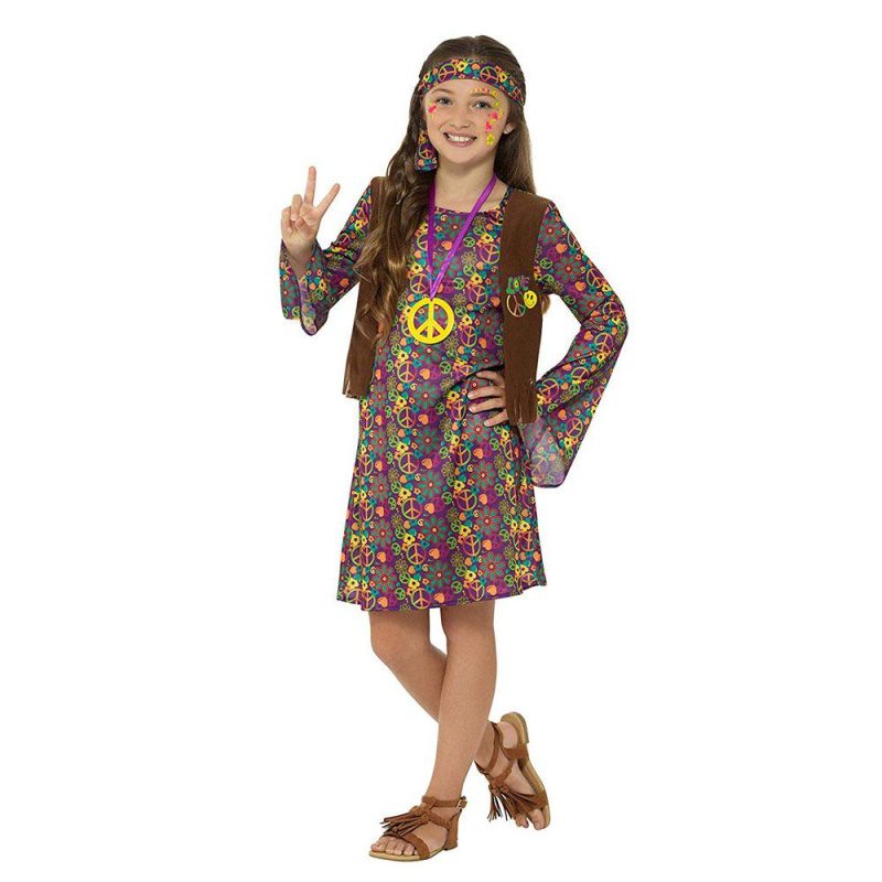 Hippie Kostüm, mit Kleid, Mädchen | Hippietjejdräkt med klänning - carnivalstore.de