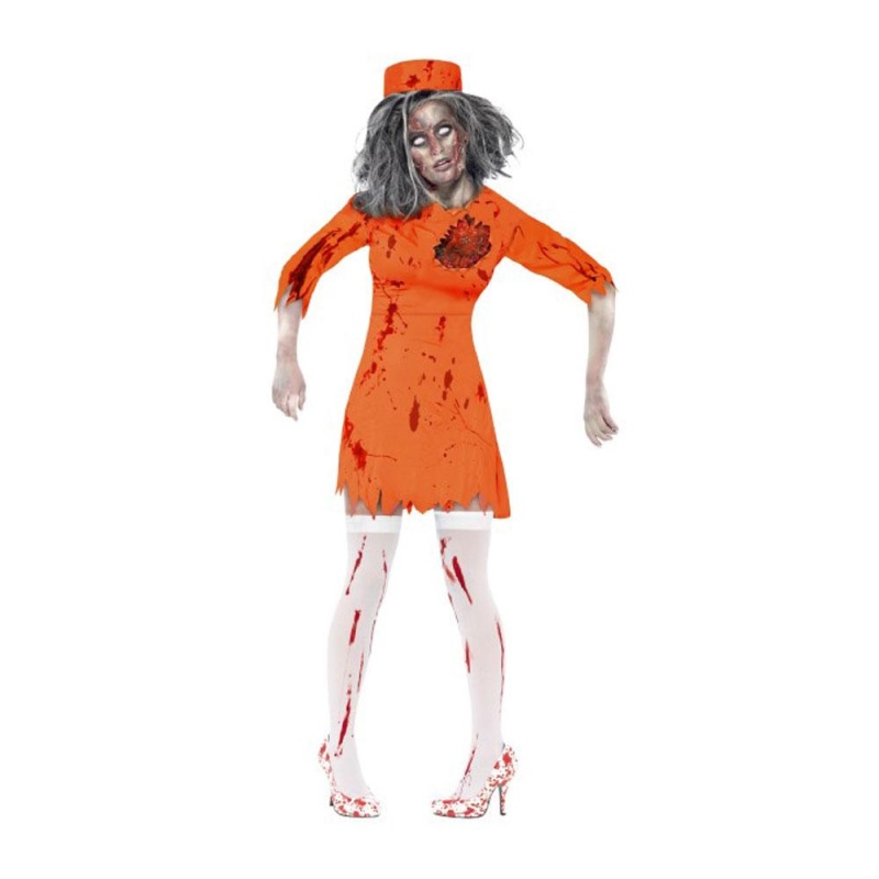 Zombie Death Row Diva, Orange, mit Kleid und Hut - carnivalstore.de