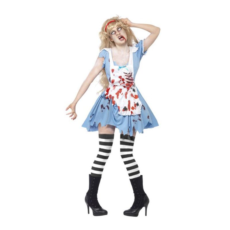 Zombie Malice kostym, klänning med latex bröst, förkläde och pannband - carnivalstore.de