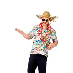 Hawaii Shirt - Pink Flower & Palm Trees - Carnival Store GmbH