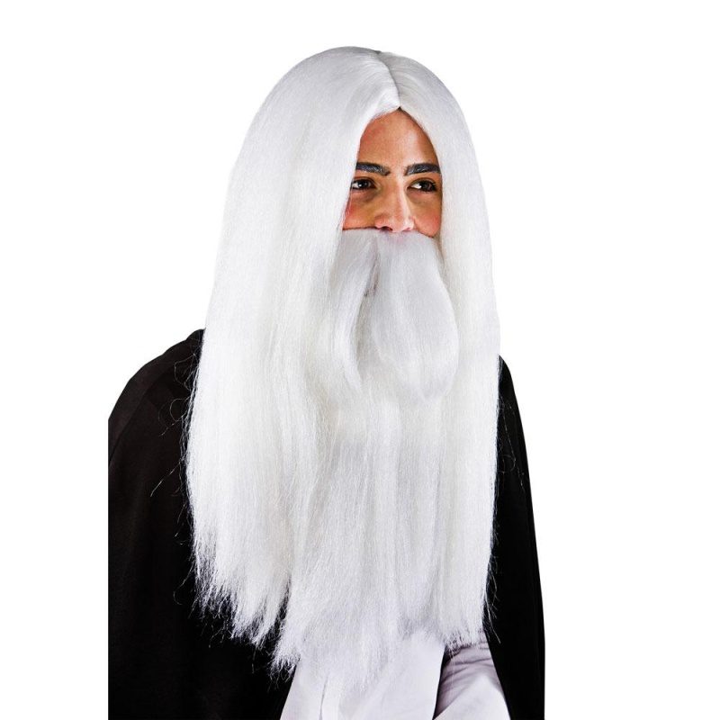 Peruca e barba de feiticeiro branco - carnavalstore.de