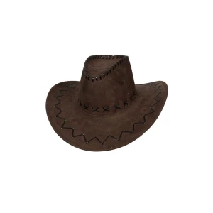 Pălărie de cowboy din piele intoarsa neagra / maro - Carnival Store GmbH