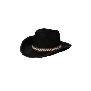 Czarny kowbojski kapelusz z ozdobną opaską - Carnival Store GmbH