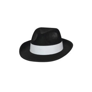 Sombrero de gángster de fieltro - Negro con banda blanca - carnivalstore.de