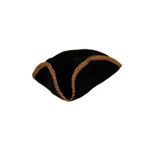 Sombrero de pirata negro con ribete de trenza dorada - Carnival Store GmbH