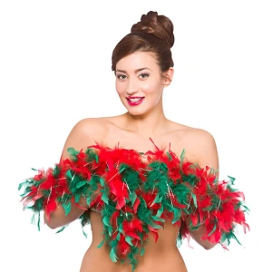 Czerwono-zielona świąteczna boa z piór - Carnival Store GmbH