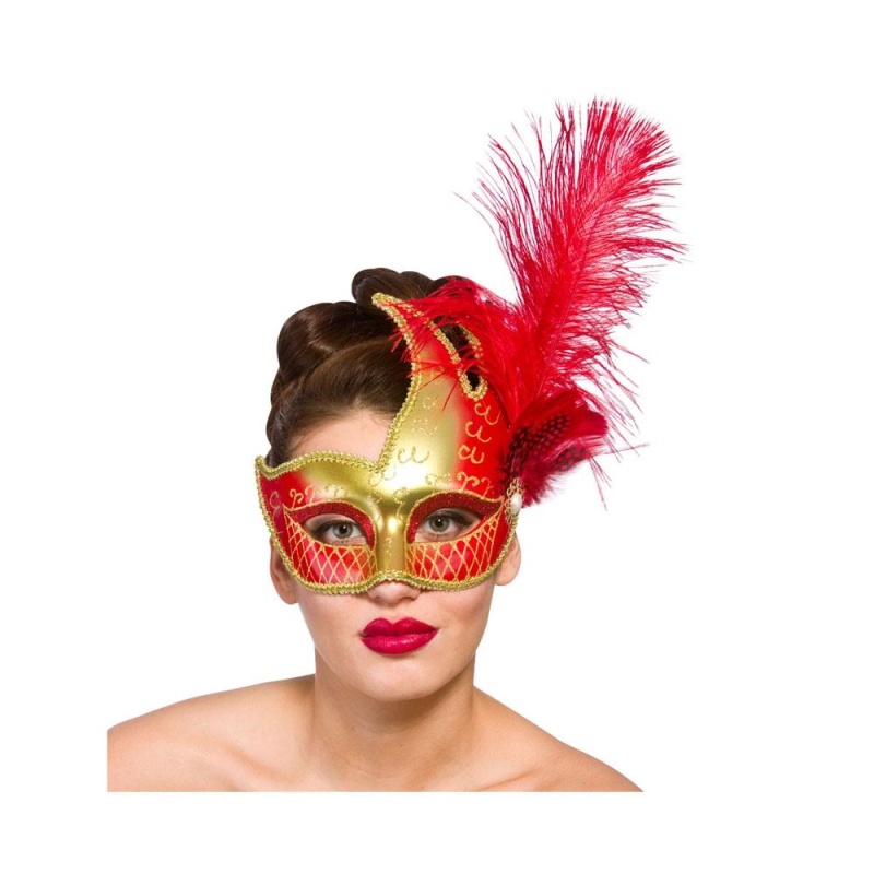 Revello Eye Mask - Gold & Red - carnivalstore.de