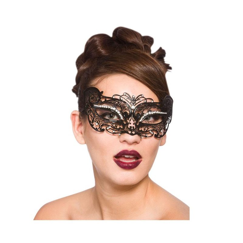 Filigree Eye Mask - Black w/Diamantes - carnivalstore.de