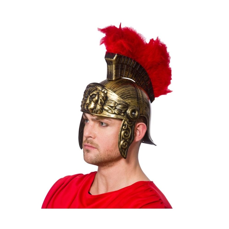 Roman Gladiator Helmet Plastic With Red Feather - Carnival Store GmbH