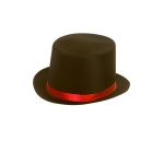 Schwarzer Zylinder mit rotem Satinband | Pălărie de Top din Satin cu Bandă Roșie din Satin - Carnival Store GmbH