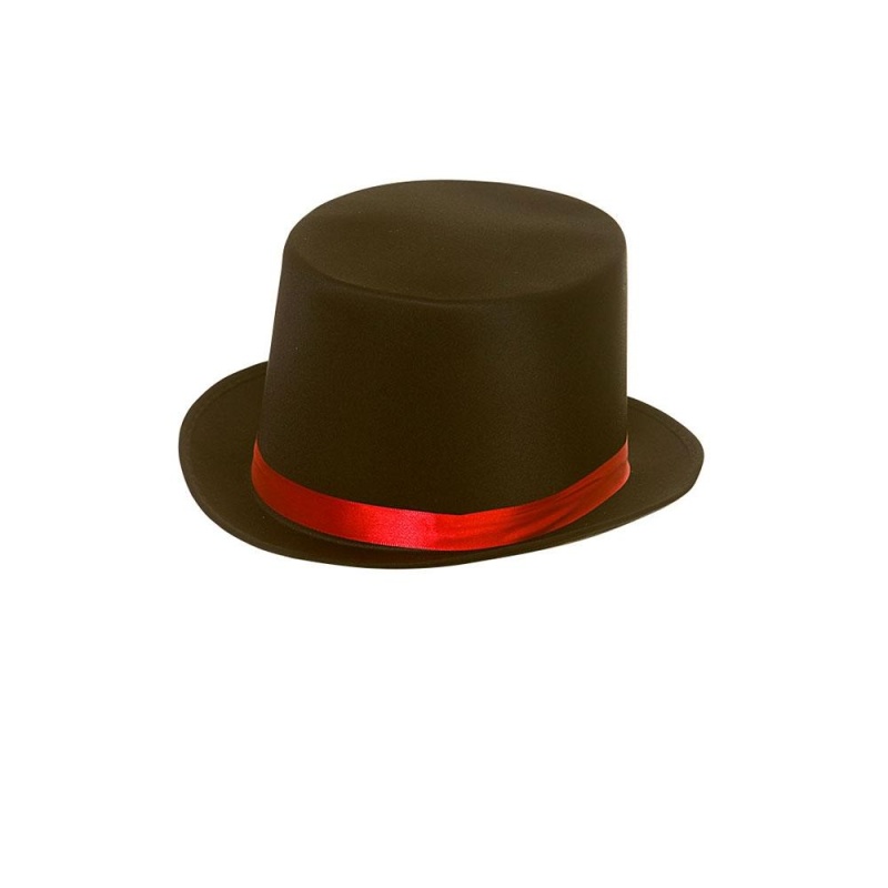 Schwarzer Zylinder med rotem satinbånd | Satin top hat med rødt satinbånd - Carnival Store GmbH