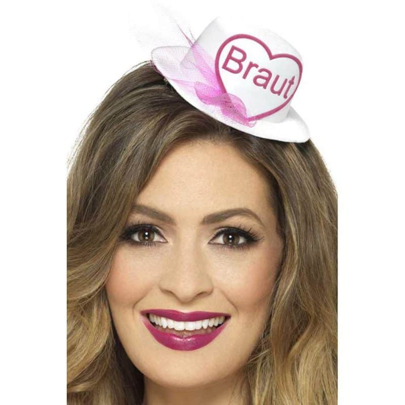 Braut Hut Hütchen Fascinator | Braut Hat Hvid Pink Med Hårspænde Slør - carnivalstore.de