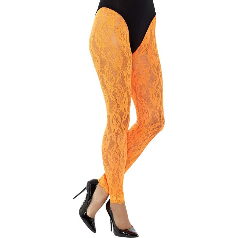 Leggings in pizzo anni '80 arancione neon