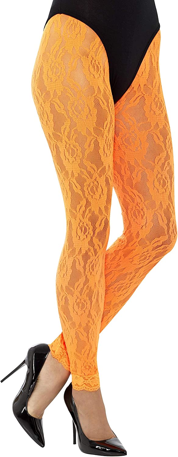 80s Lace Leggings Neon Orange
