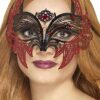 Metal Filigree Devil Eyemask Black Red