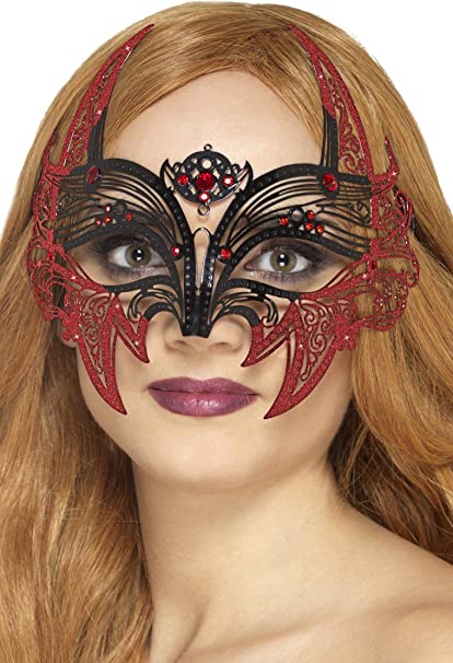 Metal Filigree Devil Eyemask Black Red