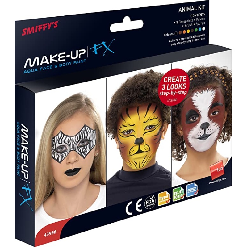 Make Up Fx, Aqua Face and Body Paint, Kit Animaux