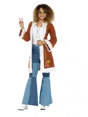 Retro Afghan Coat Brown With Fur Trim