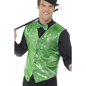 Smiffys Männer Sequin Waistcoat, gréng