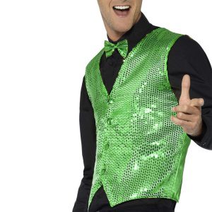 Smiffys Gilet à paillettes pour homme, vert