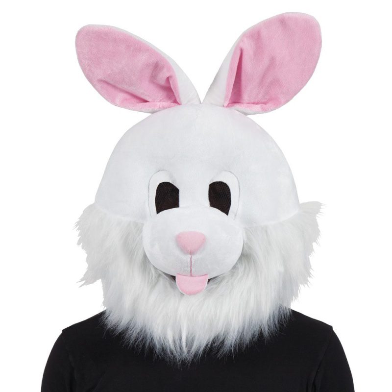 Masque de tête de lapin en peluche pour adultes