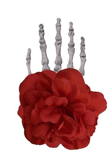 Hair clip skeleton hand Halloween with flower