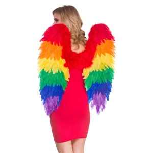 Grandes alas de plumas de arcoíris