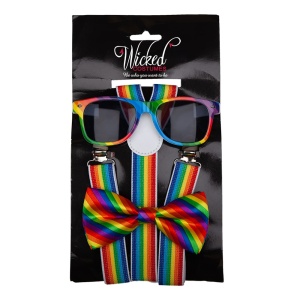 Kit de bretelles avec nœud papillon pour lunettes arc-en-ciel