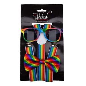 Rainbow Glasses Bowtie Suspenders rinkinys