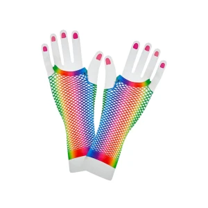 Sieťové rukavice z 80. rokov - dlhé - dúhové