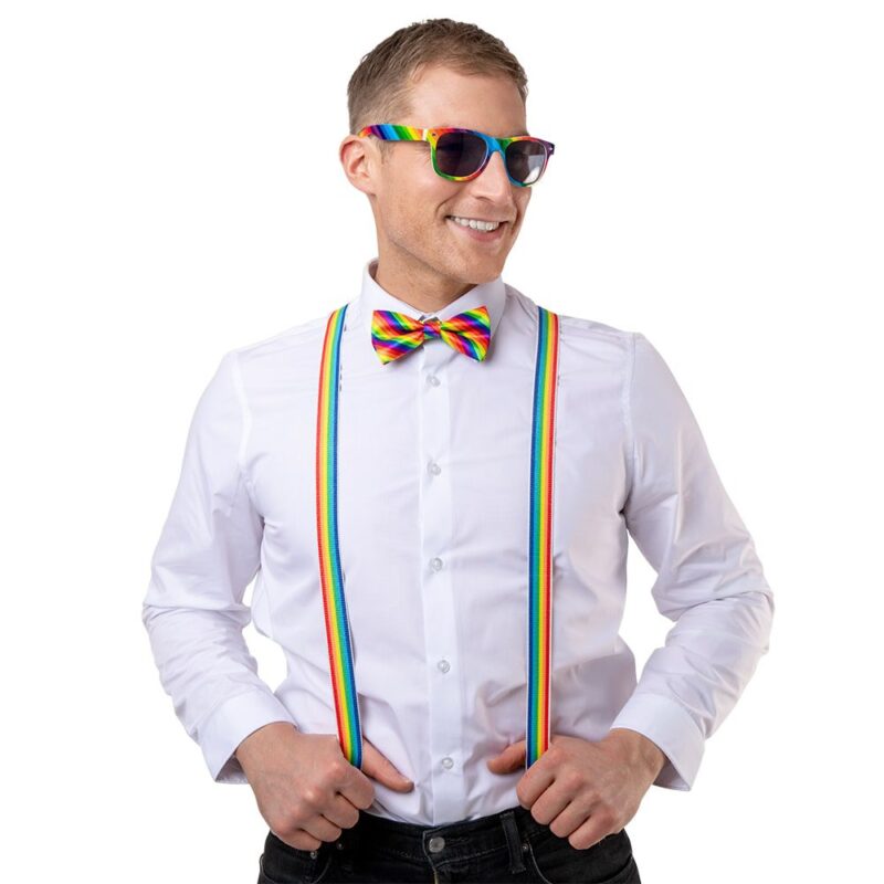 Rainbow Glasses Bowtie Suspenders rinkinys